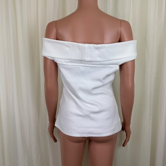 Women's Banana Republic Off The Shoulder Ribbed Top Blouse White Size LP - Picture 5 of 7